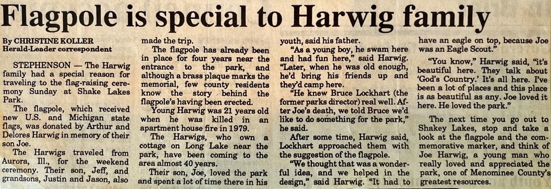 Newspaper article about Joe Harwig