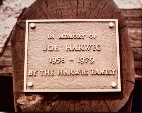 Joe Harwig Memorial Plaque at Shakey Lakes Park